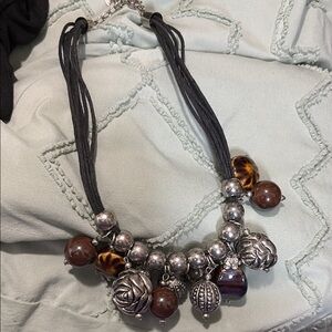 Silver and Brown Beaded Necklace